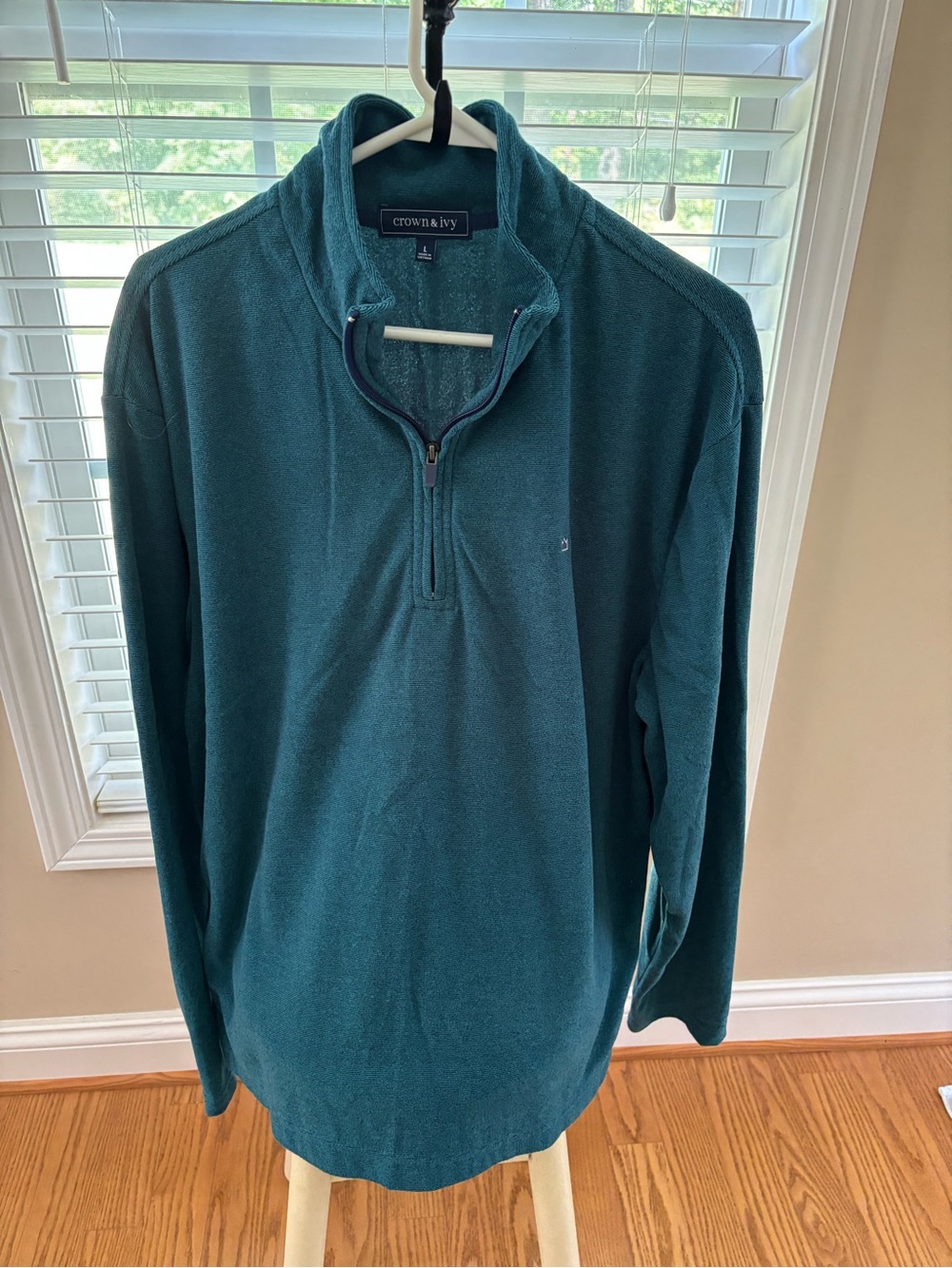 crown & ivy Teal Knit Quarter-Zip Pullover
